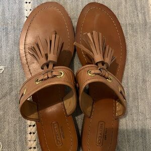 Coach Sheena Brown Leather Fringe Sandals